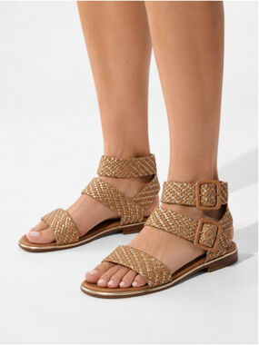 Donald J Pliner Gold Tan Woven Leather Gladiator Sandals Size 6M